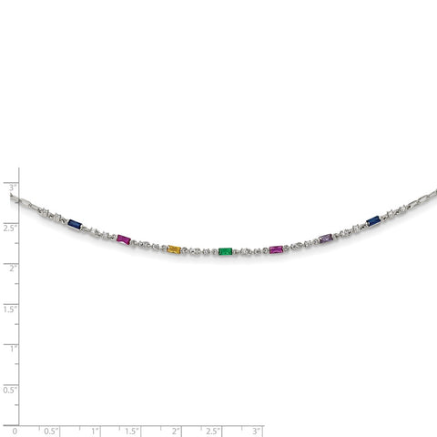 Sterling Silver Rhodium-plated Polished Multi-color CZ w/ 2 IN EXT Choker-WBC-QG6031-12.5