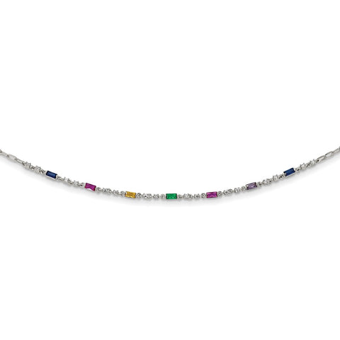 Sterling Silver Rhodium-plated Polished Multi-color CZ w/ 2 IN EXT Choker-WBC-QG6031-12.5