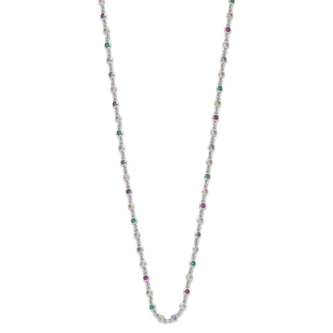 Sterling Silver Rhodium-plated Polished Multi-color CZ w/3 IN EXT Choker-WBC-QG6032-12.5