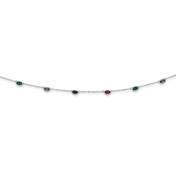 Sterling Silver Rhodium-plated Polished Multi-color CZ Necklace-WBC-QG6033-18