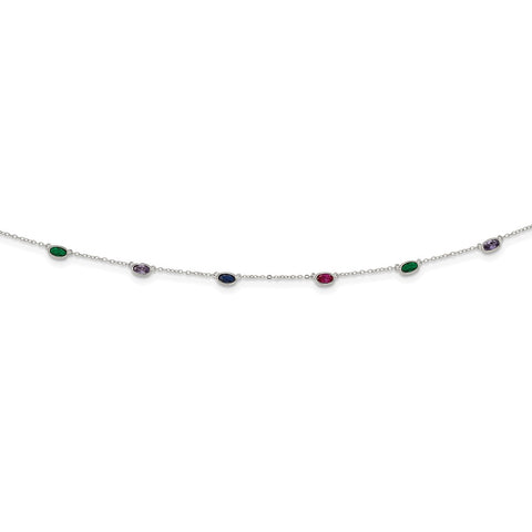 Sterling Silver Rhodium-plated Polished Multi-color CZ Necklace-WBC-QG6033-18