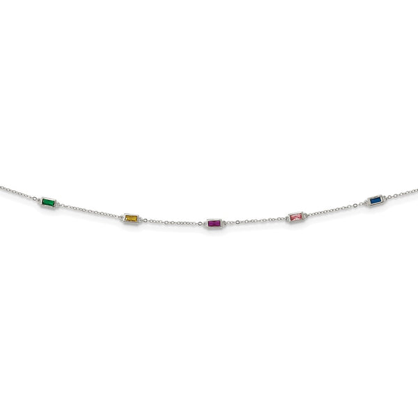 Sterling Silver Rhodium-plated Polished Multi-color CZ Necklace-WBC-QG6034-18