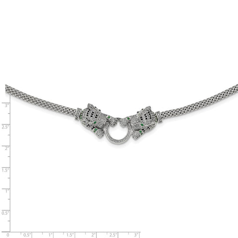 Sterling Silver Rhodium-plated Polished Tigers Holding Ring CZ Necklace-WBC-QG6037-18