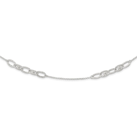 Sterling Silver Hammered Oval w/Beads Necklace-WBC-QG6038-20