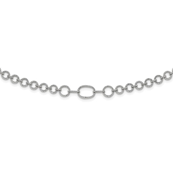 Sterling Silver Rhodium-plated Polished CZ Fancy Link w/3 in ext. Necklace-WBC-QG6039-17