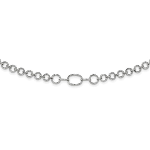 Sterling Silver Rhodium-plated Polished CZ Fancy Link w/3 in ext. Necklace-WBC-QG6039-17