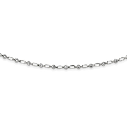 Sterling Silver Rhodium-plated Polished CZ Necklace-WBC-QG6040-17.5