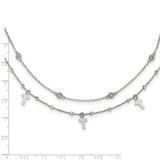 Sterling Silver Rhodium-plated Polished Cross and CZ w/ 2in ext. Necklace-WBC-QG6051-16