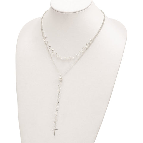 Sterling Silver Polished Cross w/2 in ext 2-Strand Necklace-WBC-QG6052-16