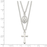 Sterling Silver Polished Medallion & Cross Necklace-WBC-QG6056-17