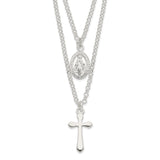 Sterling Silver Polished Medallion & Cross Necklace-WBC-QG6056-17