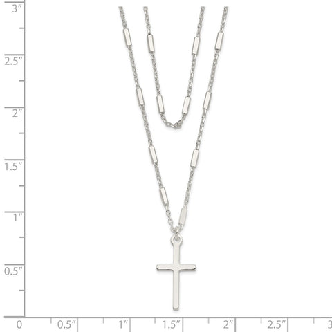 Sterling Silver Fancy Cross Double Strand Necklace-WBC-QG6058-16.25