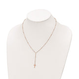 Sterling Silver Rose-tone Rose Quartz Beaded Cross w/2 in ext. Necklace-WBC-QG6060-16