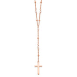 Sterling Silver Rose-tone Rose Quartz Beaded Cross w/2 in ext. Necklace-WBC-QG6060-16