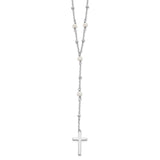 Sterling Silver Rhodium-plated Beaded FWC Pearl Cross w/2 in ext. Necklace-WBC-QG6061-16