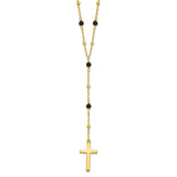 Sterling Silver Gold-tone Beaded Onyx Cross w/2 in ext. Necklace-WBC-QG6062-16