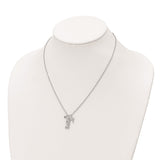 Sterling Silver Rhodium-plated CZ and Cross D/C Bead Chain Necklace-WBC-QG6072-18