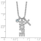 Sterling Silver Rhodium-plated CZ and Cross D/C Bead Chain Necklace-WBC-QG6072-18