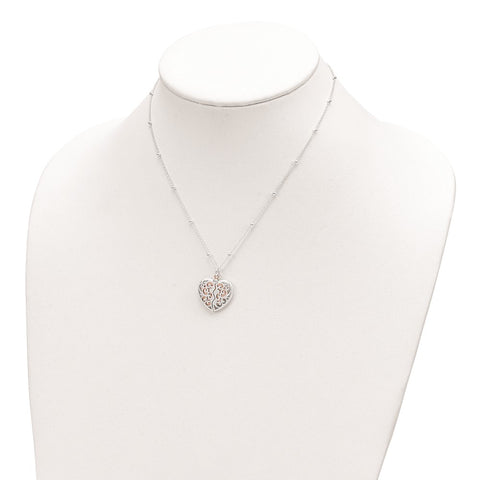 Sterling Silver & Rose-tone Polished Moveable Heart Necklace-WBC-QG6080-16