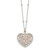 Sterling Silver & Rose-tone Polished Moveable Heart Necklace-WBC-QG6080-16