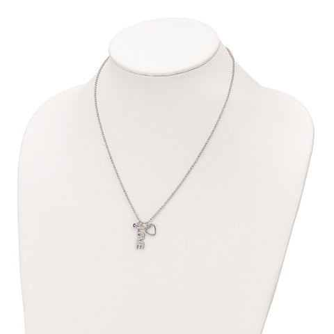 Sterling Silver Rhodium-plated CZ and Heart D/C Bead Chain Necklace-WBC-QG6094-18