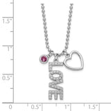 Sterling Silver Rhodium-plated CZ and Heart D/C Bead Chain Necklace-WBC-QG6094-18