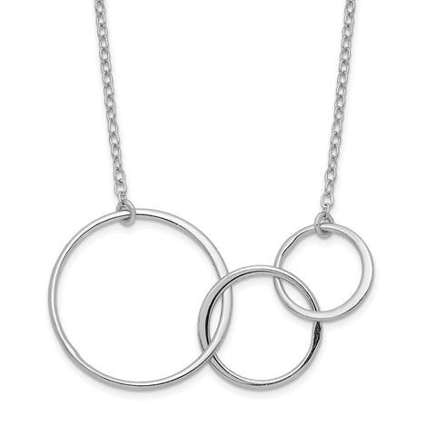 Sterling Silver Rhodium-plated 3 Intertwined Circles w/2 in ext. Necklace-WBC-QG6097-16