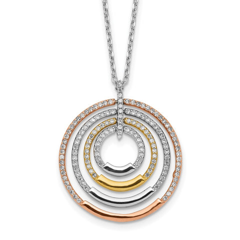 SS Rhodium-plated Gold and Rose-tone CZ Circles w/2 in ext. Necklace-WBC-QG6098-16