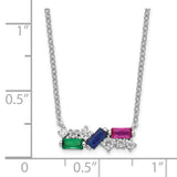 Sterling Silver Rhodium-plated Polished Multi-color CZ Necklace-WBC-QG6101-18