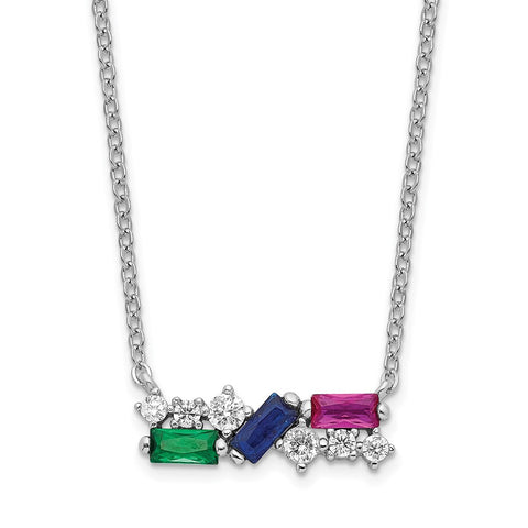 Sterling Silver Rhodium-plated Polished Multi-color CZ Necklace-WBC-QG6101-18