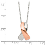 Sterling Silver Rose-tone Polished Awareness Ribbon w/2in ext. Necklace-WBC-QG6106-16