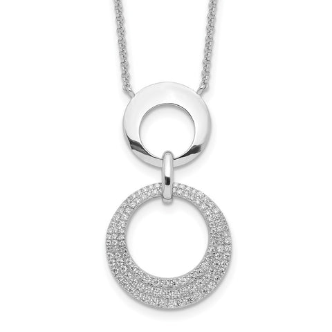 Sterling Silver Rhodium-plated  CZ Intertwined Circles w/2 in ext. Necklace-WBC-QG6108-15.5
