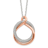 Sterling Silver Rose-tone Polished Pave CZ Twist w/2 in ext. Necklace-WBC-QG6109-15.5