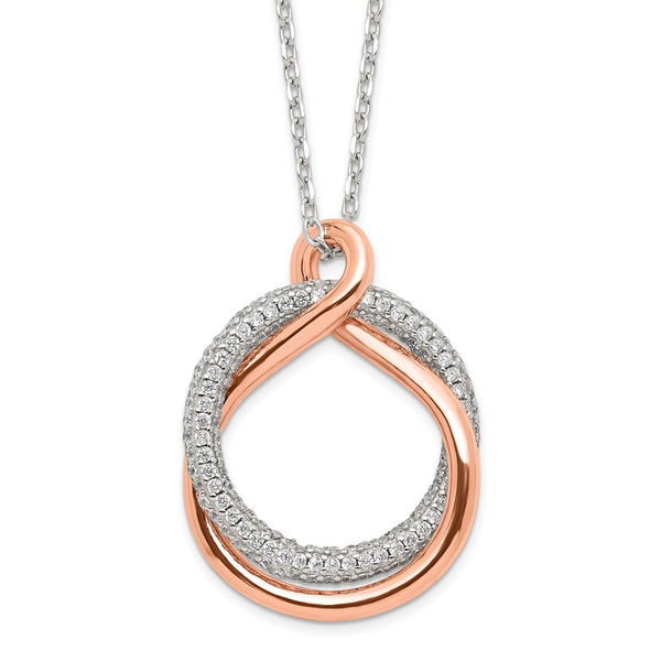 Sterling Silver Rose-tone Polished Pave CZ Twist w/2 in ext. Necklace-WBC-QG6109-15.5