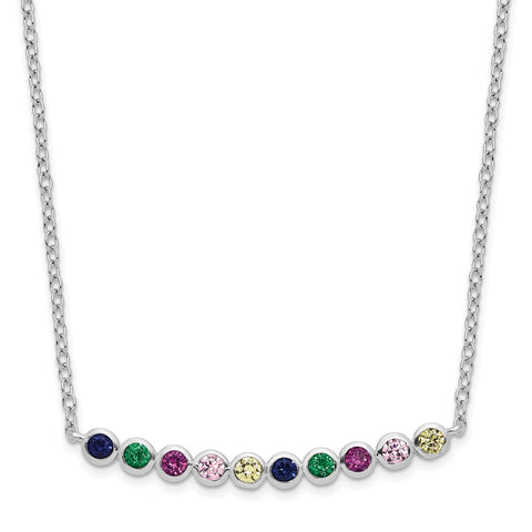 Sterling Silver Rhodium-plated Polished Multi-color CZ Bar Necklace-WBC-QG6110-18