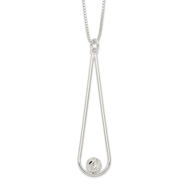 Sterling Silver D/C Ball Teardrop w/2 in ext Necklace-WBC-QG6124-15.5