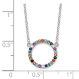 Sterling Silver Rhodium-plated Polished Multi-color Circle CZ Necklace-WBC-QG6128-18