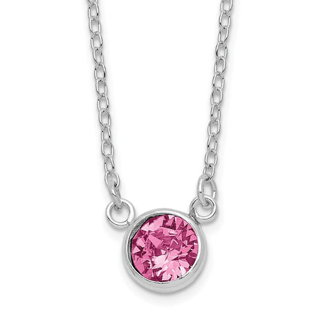 Sterling Silver RH-plated Pink Crystal Bezel 18.5in Necklace-WBC-QG6129-18.5