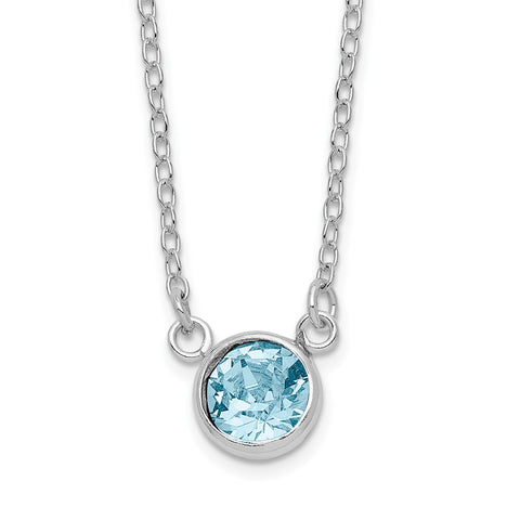 Sterling Silver RH-plated Blue Crystal Bezel 18.5in Necklace-WBC-QG6130-18.5