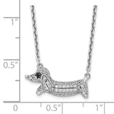 Sterling Silver Rhodium-plated CZ Dachshund w/2in ext Necklace-WBC-QG6167-16