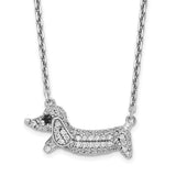 Sterling Silver Rhodium-plated CZ Dachshund w/2in ext Necklace-WBC-QG6167-16