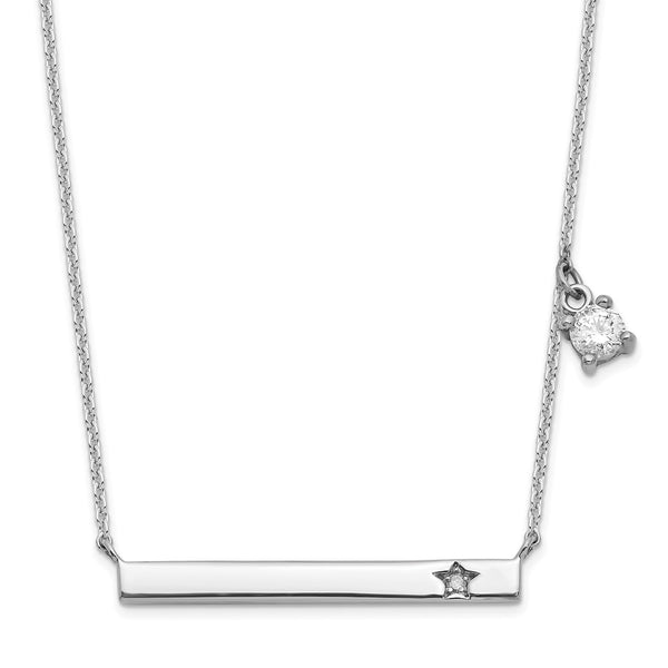 Sterling Silver Rhod-plated CZ and Diamond w/1.25in ext. Bar Necklace-WBC-QG6175-16.5