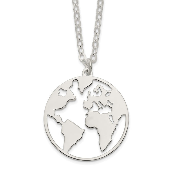 Sterling Silver Polished/Satin World w/.75 in ext Necklace-WBC-QG6202-17