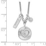 Sterling Silver Rhodium-plated Satin Heart/Love/CZ w/1.5in Ext Necklace-WBC-QG6205-16