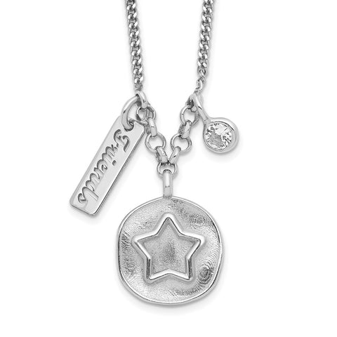 Sterling Silver Rhodium-plated Satin Star/Friends/CZ w/1.5in Ext Necklace-WBC-QG6206-16