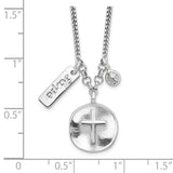 Sterling Silver Rhodium-plated Satin Cross/Hope/CZ w/1.5in Ext Necklace-WBC-QG6207-16