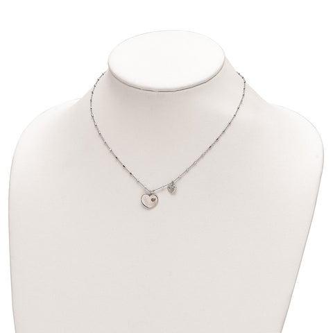 Sterling Silver Rhodium-plated Mother of Pearl Heart w/1 in Ext Necklace-WBC-QG6208-15.5