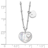 Sterling Silver Rhodium-plated Mother of Pearl Heart w/1 in Ext Necklace-WBC-QG6208-15.5