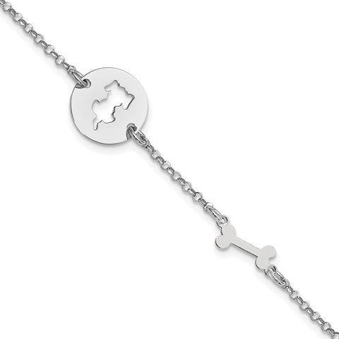 Sterling Silver Rhodium-plated Puppy and Bone w/.5 in Ext Bracelet-WBC-QG6210-6.5