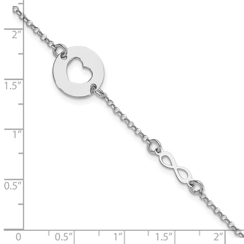 Sterling Silver Rhodium-plated Heart and Infinity w/.5 in Ext Bracelet-WBC-QG6212-6.5